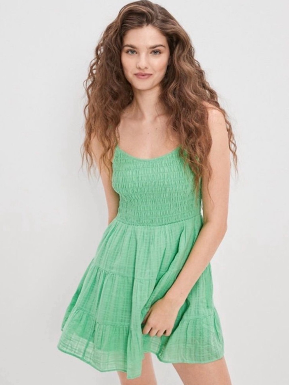American Eagle Outfitters Light Green Smocked Mini Dress
